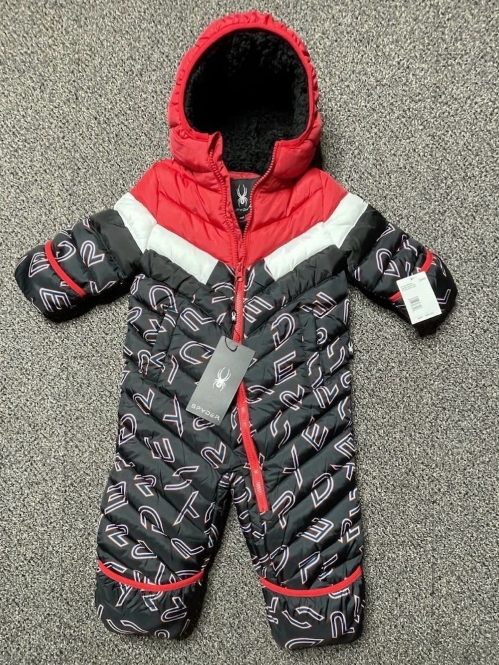 Spyder Infant 6/9M Bunting Snowsuit Salsa Red Logo Print Sherpa Hood NWT